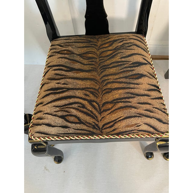 Reduced- Mid 20th Century 4 Ebonised Queen Ann Style Dining Chairs With TapestryUpholstery For Sale In Miami - Image 6 of 11