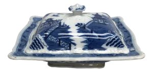 19th Century English Blue & White Covered Vegetable Dish