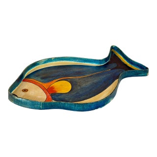 Vintage Hand Painted Papier-Mâché Fish Serving Tray, Made in Mexico For Sale