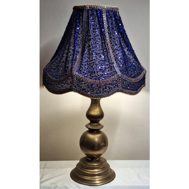 Mid-Century German Table Lamp with Brass Base and Sequined Shade, 1950s For Sale - Image 10 of 10