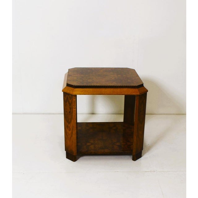 A Two-Tier Art Deco side table made of burr walnut and oak in France around 1925