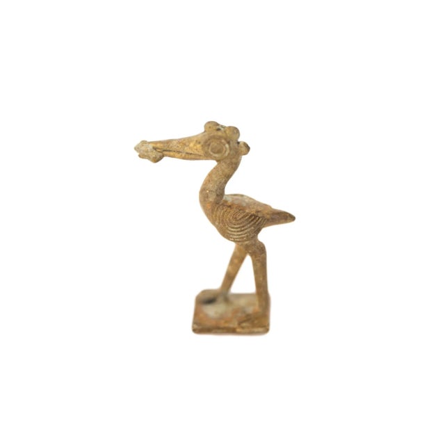 Vintage African Oxidized Bronze Crowned Stork With Fish For Sale In New York - Image 6 of 6