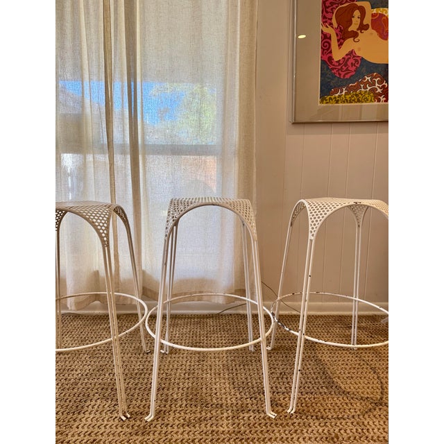 White A Set of Italian Mid Century Modern White Perforated Metal Counter Stools Designed Attributed to Maurizio Tempestini, Circa 1950s For Sale - Image 8 of 12