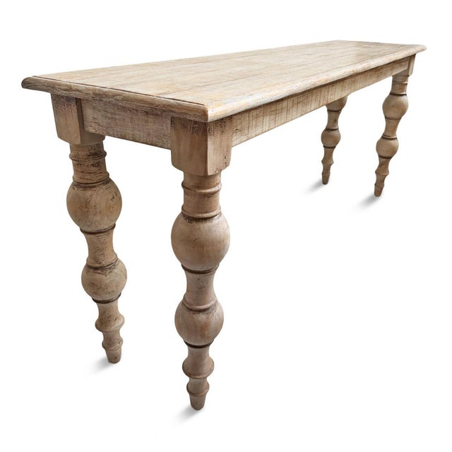 Washed Ball Leg Console Table For Sale - Image 4 of 8