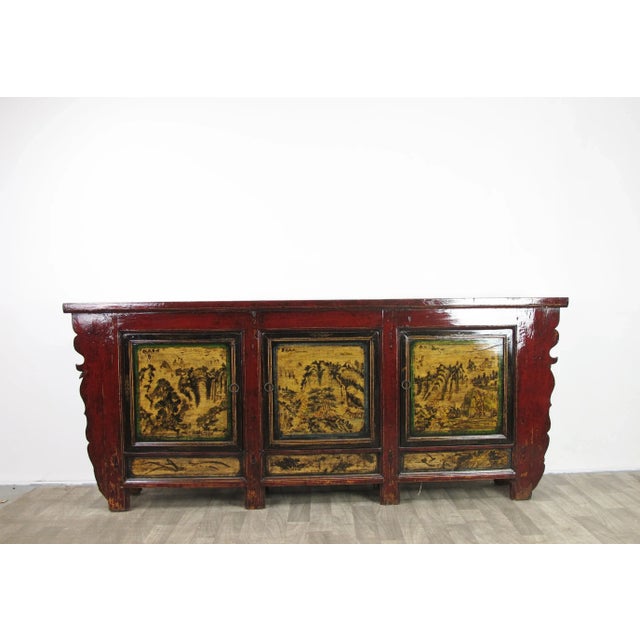 Asian Antique Late 19th Century Hand Painted Antique Mongolia Sideboard For Sale - Image 3 of 11