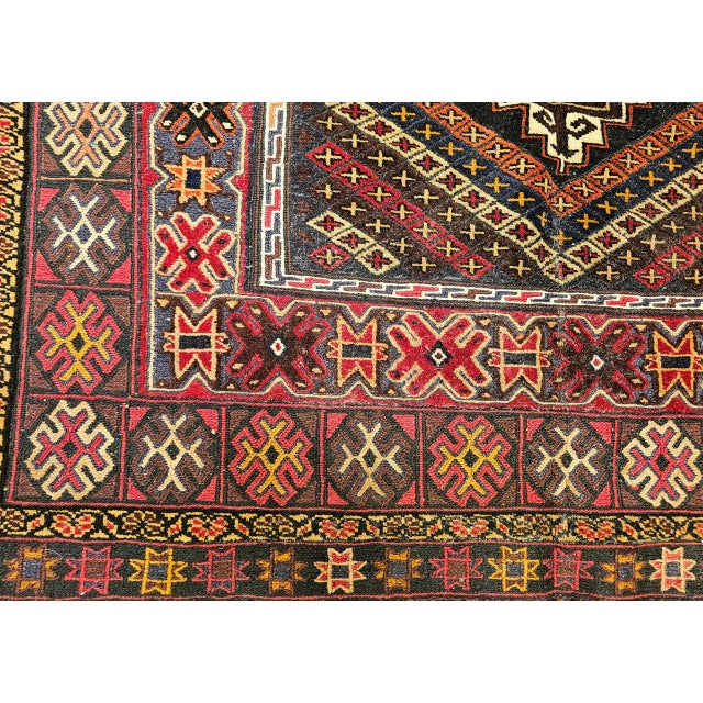 Vintage Afghan Baluch Tribal Area Rug in a Near-Square Size in Red, Blue, Brown For Sale - Image 17 of 17