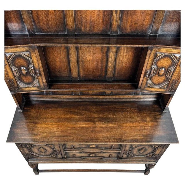 Antique Early 20th Century English Jacobean Revival Oak Dresser For Sale - Image 6 of 13