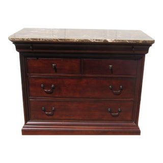 1980s Thomasville Cherry Marble Top Tall Chest Dresser Designer For Sale