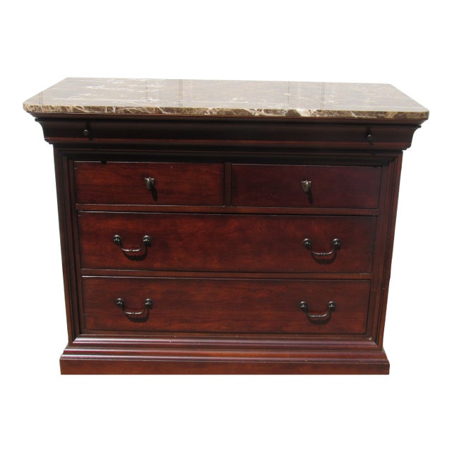 1980s Thomasville Cherry Marble Top Tall Chest Dresser Designer For Sale