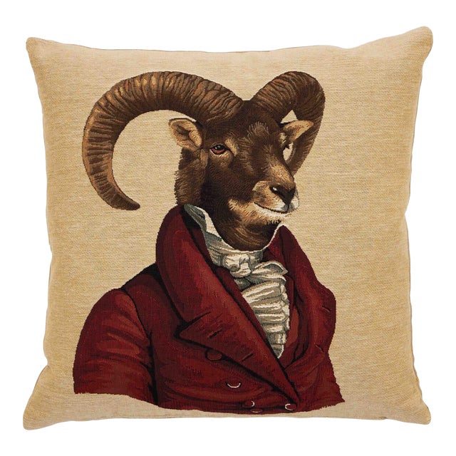 Reginald Ram Tapestry Cushion With Feather Filler - 46x46cm (18"x18") For Sale