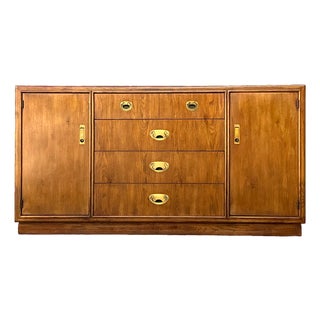 Vintage Drexel Campaign Sideboard With Brass Accents For Sale