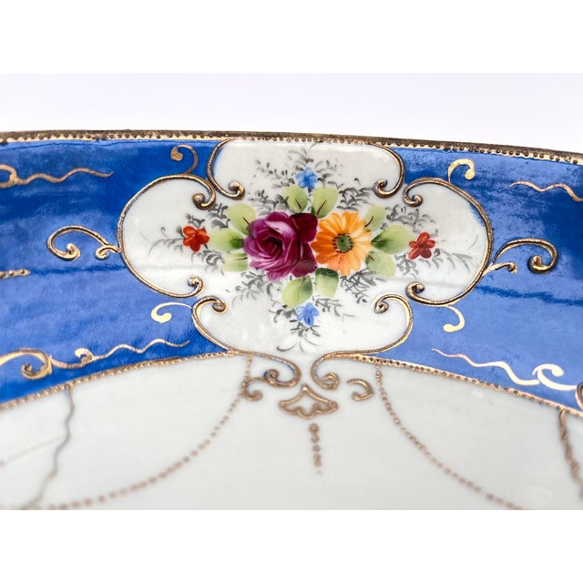 Blue Porcelain Compote in Cobalt Blue and Hand-Painted Flowers For Sale - Image 8 of 9