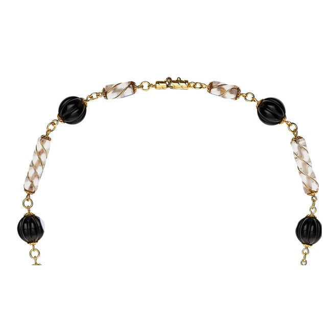 1990s Vintage 18k Gold Tassel Necklace Quartz Black Onyx Diamond - 30 Inches For Sale - Image 5 of 10