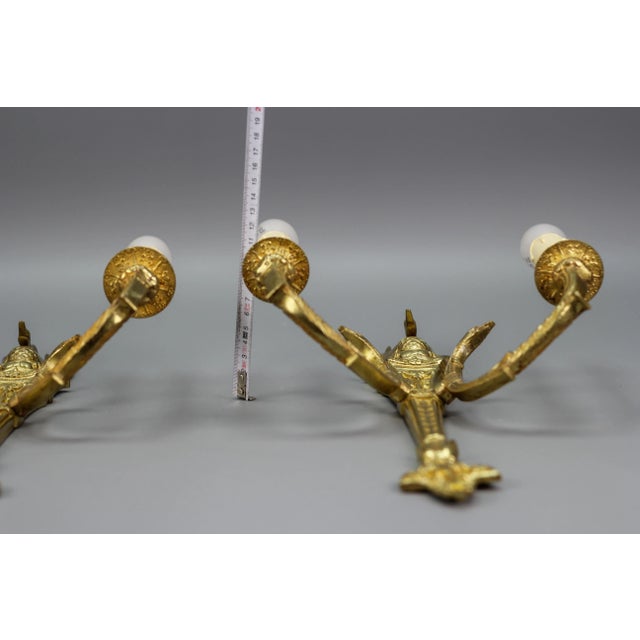 French Empire Style Gilt Bronze 2-Light Sconces, Early 20th Century, Set of 2 For Sale - Image 11 of 18