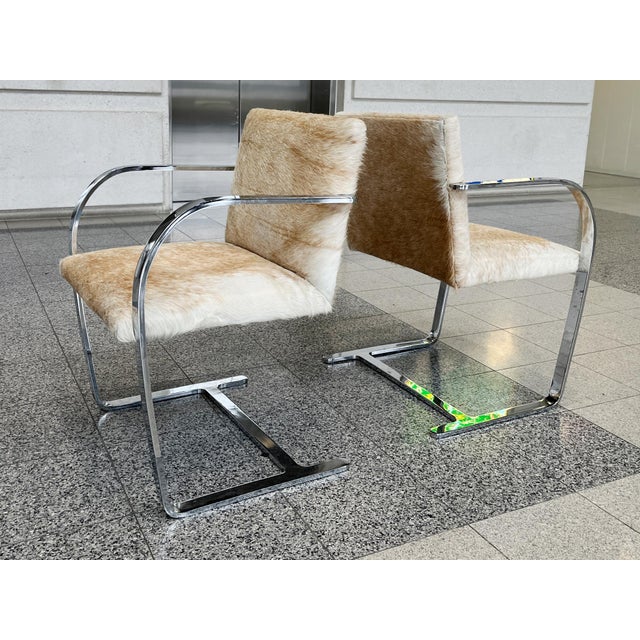 Metal Bauhaus Style Cantilevered Steel Chairs in Pony Skin - A Pair For Sale - Image 7 of 15