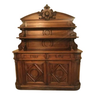 7 Ft Long Large Antique Oak French Buffet Renaissance Server For Sale