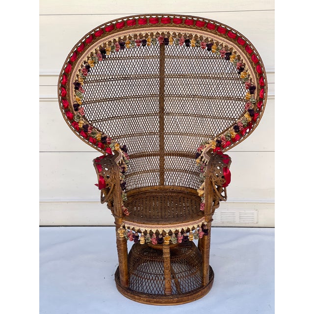 1950s Spectacular 1950 Peacock Rattan Bamboo Armchair in Mackenzie Zie Childs Style For Sale - Image 5 of 9