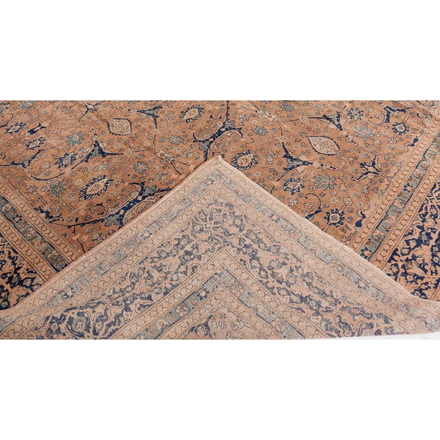 Persian Antique Persian Tabriz Camel Handmade Wool Rug For Sale - Image 3 of 8