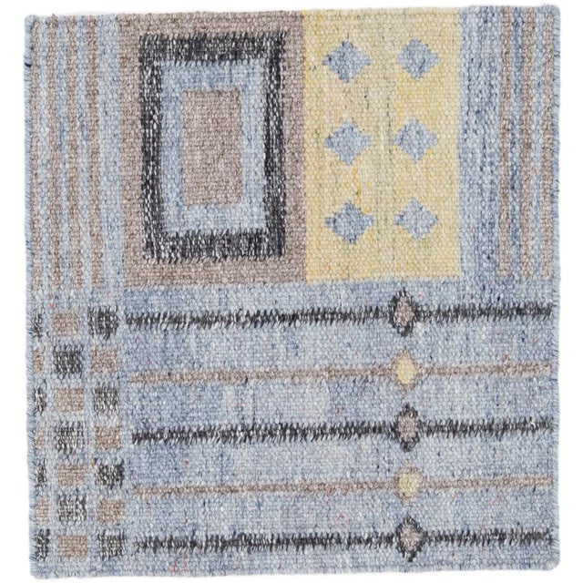 Modern Swedish Style Handwoven Blue Custom Wool Rug For Sale In New York - Image 6 of 6