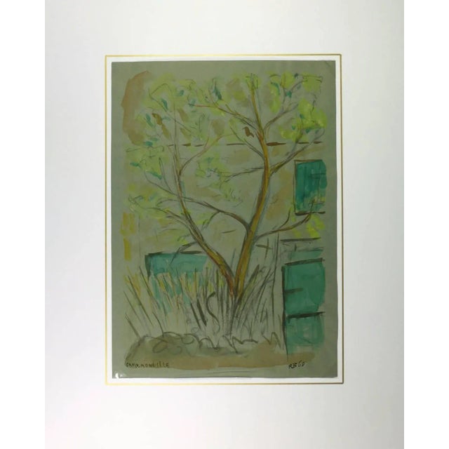 Rb, Watercolor Landscape - Lone Tree in Front of House For Sale - Image 4 of 5