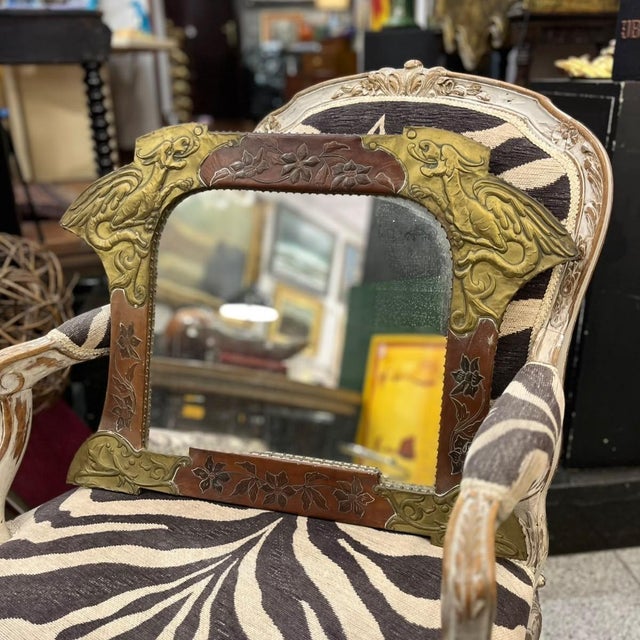 Art Nouveau Mirror in Gilt Brass and Leather after Gabriel Viardot, France, 1930s For Sale - Image 3 of 18