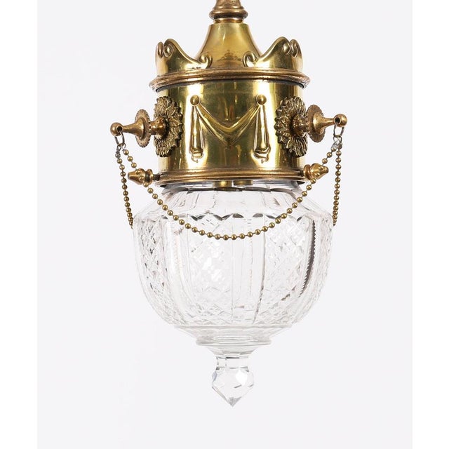 Antique Edwardian Brass & Cut Crystal Ceiling Lights, 1900, Set of 2 For Sale - Image 10 of 16