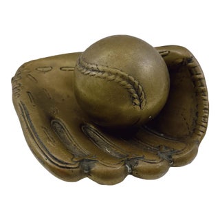 Vintage Brass Baseball Glove & Ball Catchall Tray, Mid Century Sports Desk Decor, Baseball Lover Gift, Man Cave Display For Sale
