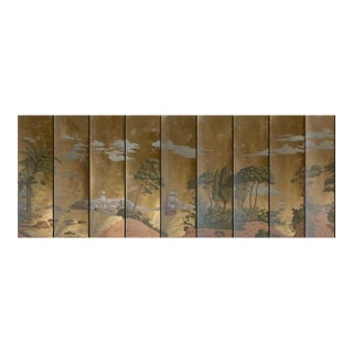 Voyage of the Pacific Panoramic Murals Hand Painted Wallpapers on Gold Leaf With Antiques and Pearlescent For Sale