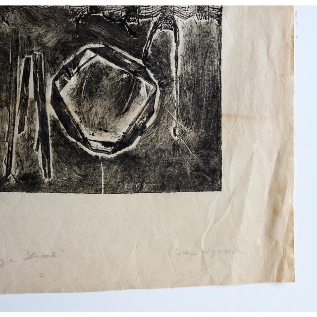 Mid 20th century black and white abstract block print on thin parchment paper by Jean Wymond ( 1929-2025) Texas. Signed,...