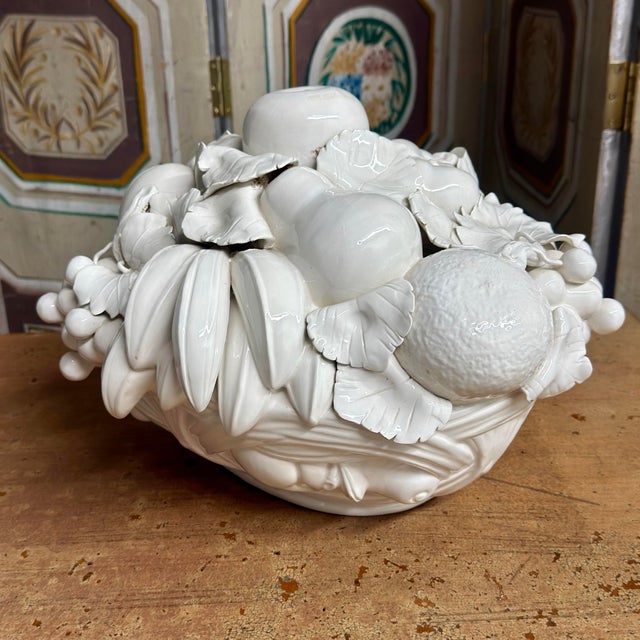 Ceramic 1970s Italian Hollywood Regency Blanc De Chine Trompe L’Oeil Fruit Basket For Sale - Image 7 of 12