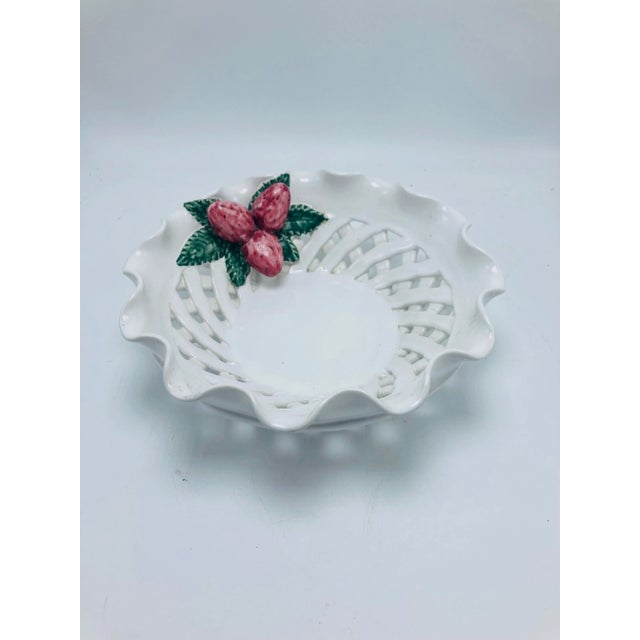 Italian Italian Ceramic Ruffle, Basket Weave Bowl For Sale - Image 3 of 6
