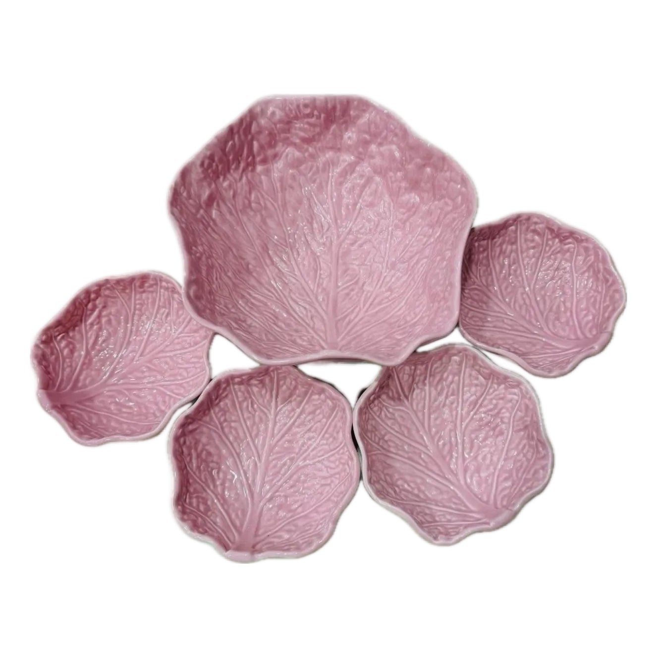FAIENCERIE DE CHAROLLESフランス製陶器皿セット【ピンク】 Mid 20th Century Cabbage Ware Pink Serving Bowls in the Style of