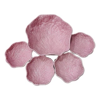 Mid 20th Century Cabbage Ware Pink Serving Bowls in the Style of Dodie Thayer - 5 Pieces For Sale