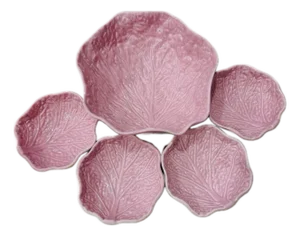 Mid 20th Century Cabbage Ware Pink Serving Bowls in the Style of Dodie Thayer - 5 Pieces