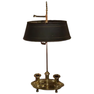 French Polished Brass Bouillotte Lamp With Metal Shade, 19th Century