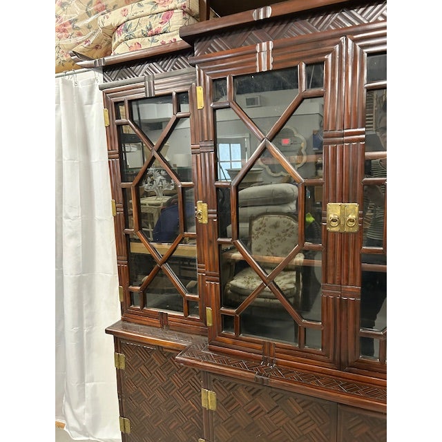 1950s Faux Bamboo Split Rattan Pagoda Cabinet For Sale - Image 11 of 12