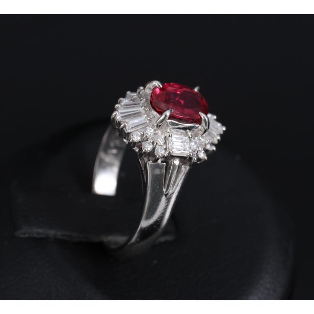 Late 20th Century Gia Certified Ruby & 0.54ct Diamond Platinum Ring, Size 4.75 For Sale In New York - Image 6 of 18
