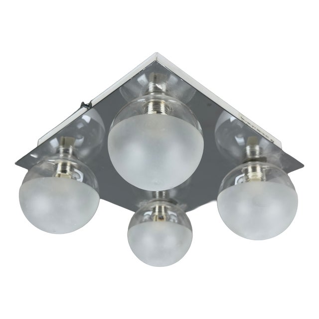 Ceiling Lamp in Chrome and Metal with Glass Bowls For Sale