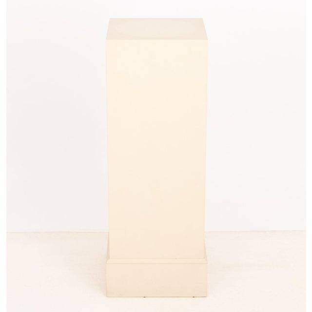 Modern White Painted Wood Display Pedestal. 42" H x 16.25" W x 16.25" D. Provenance: From an East 57th Street Estate.