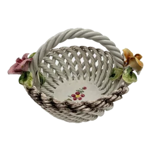Vintage Italian Capodimonte Woven Rose Basket