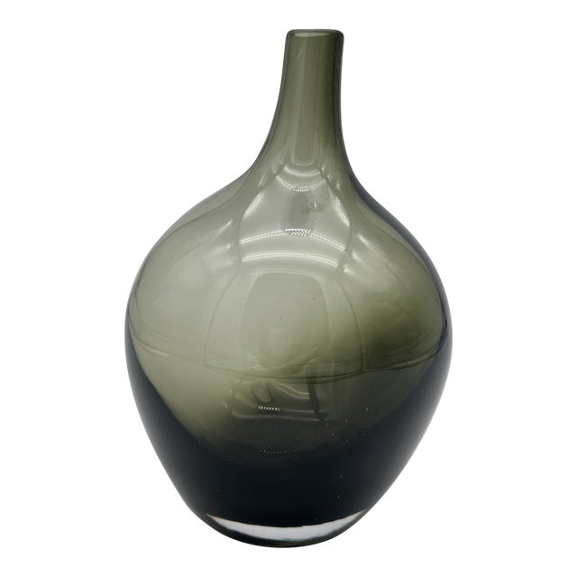 Holmegaard Smoke Green/Black Blown Glass Vase, Mid-Century For Sale
