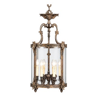 Italian Solid Brass Six-Light Lantern Chandelier For Sale