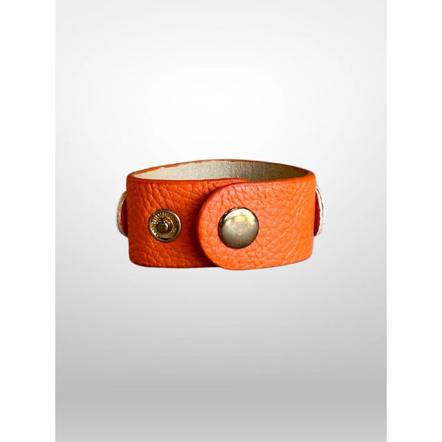 Set of 4 Orange Leather Napkin Rings With Horsebit Detail by Julian Mejia Design For Sale - Image 4 of 6
