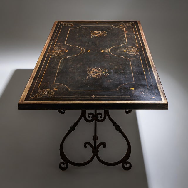 Baroque Large Dining Table on Wrought Iron Base For Sale - Image 3 of 9
