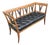 Vintage Sculpted Wood Bench With Button-Tufted Black Leather Seat For Sale