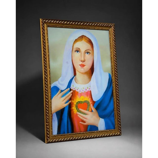 Framed Devotional Sacred Heart Wall Art in Gold Frame For Sale - Image 4 of 4