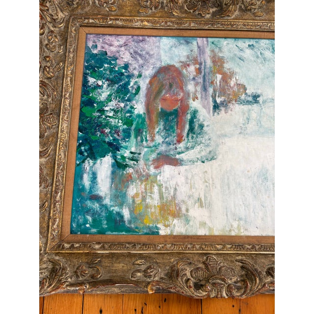 French Antique French Impressionistic Painting on Canvas in Antique Wood Carved Frame For Sale - Image 3 of 6