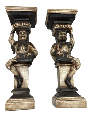 Vintage Jo Mead Designs Simulated Wood Painted Plaster Figurative Hanging Wall Columns Shelves- a Pair