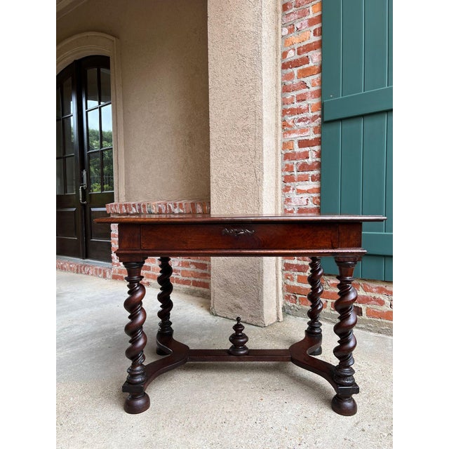 Antique English Barley Twist Writing Table Library Desk Jacobean Walnut c1880. Direct from England, an outstanding antique...