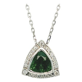 Natural Tourmaline Diamond Pendant Necklace 17" 14k W Gold 2.49 TCW Certified For Sale